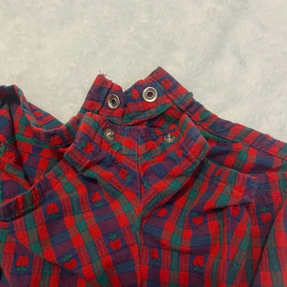 Vintage Baby OshKosh B'gosh Plaid Apple Vestbak Shortalls Red Blue 6-9M